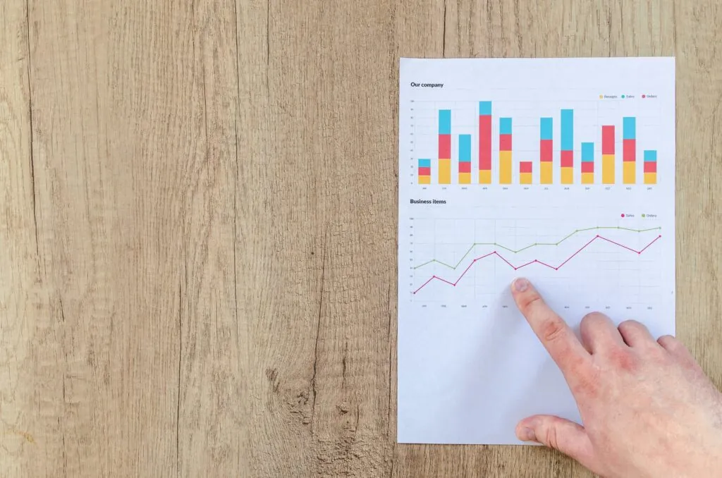 a hand pointing at a graph