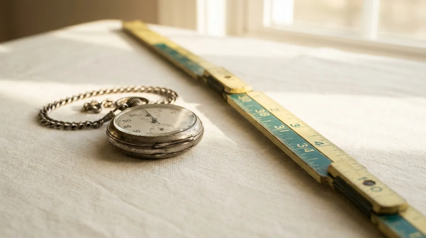 Chronomètre de papier au-dessus d'une règle graduée plus longue : la perception de vitesse contredite par la mesure réelle